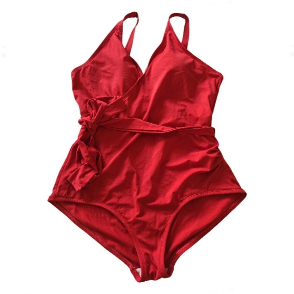 Fortune Swimwear Slimming Cross Front Waist Tie 1-Pc Swimsuit Red Size 18W